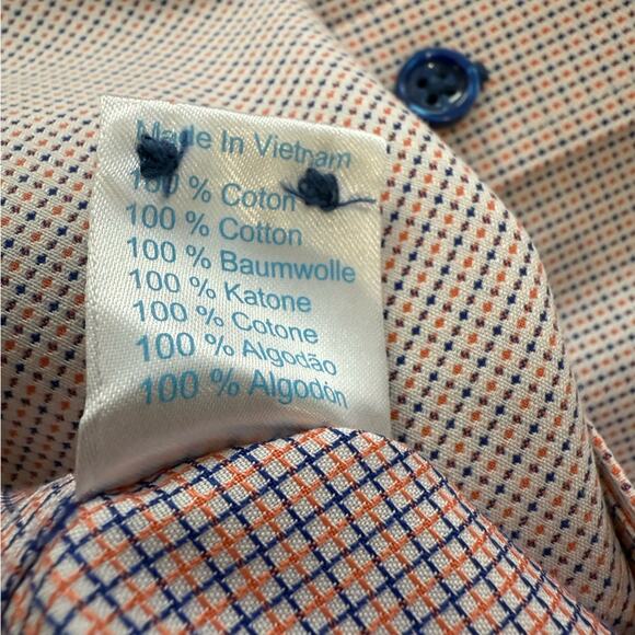 Twillory Non-Iron Safe Cotton Orange Blue Pin Dot Button Up Shirt Sz 17.5 34/35 - Picture 7 of 10